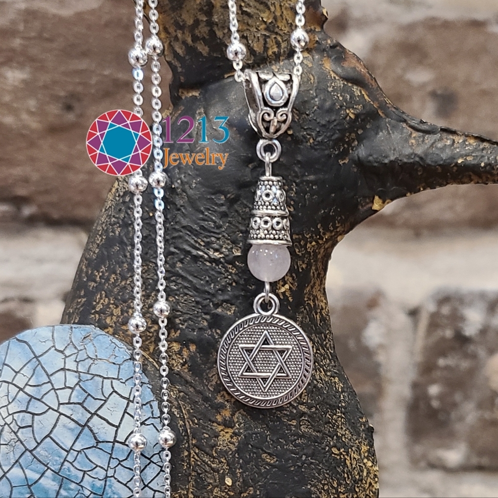 Handcreated Jewish Rose Quartz Star of David Necklace On Sterling Silver Chain
